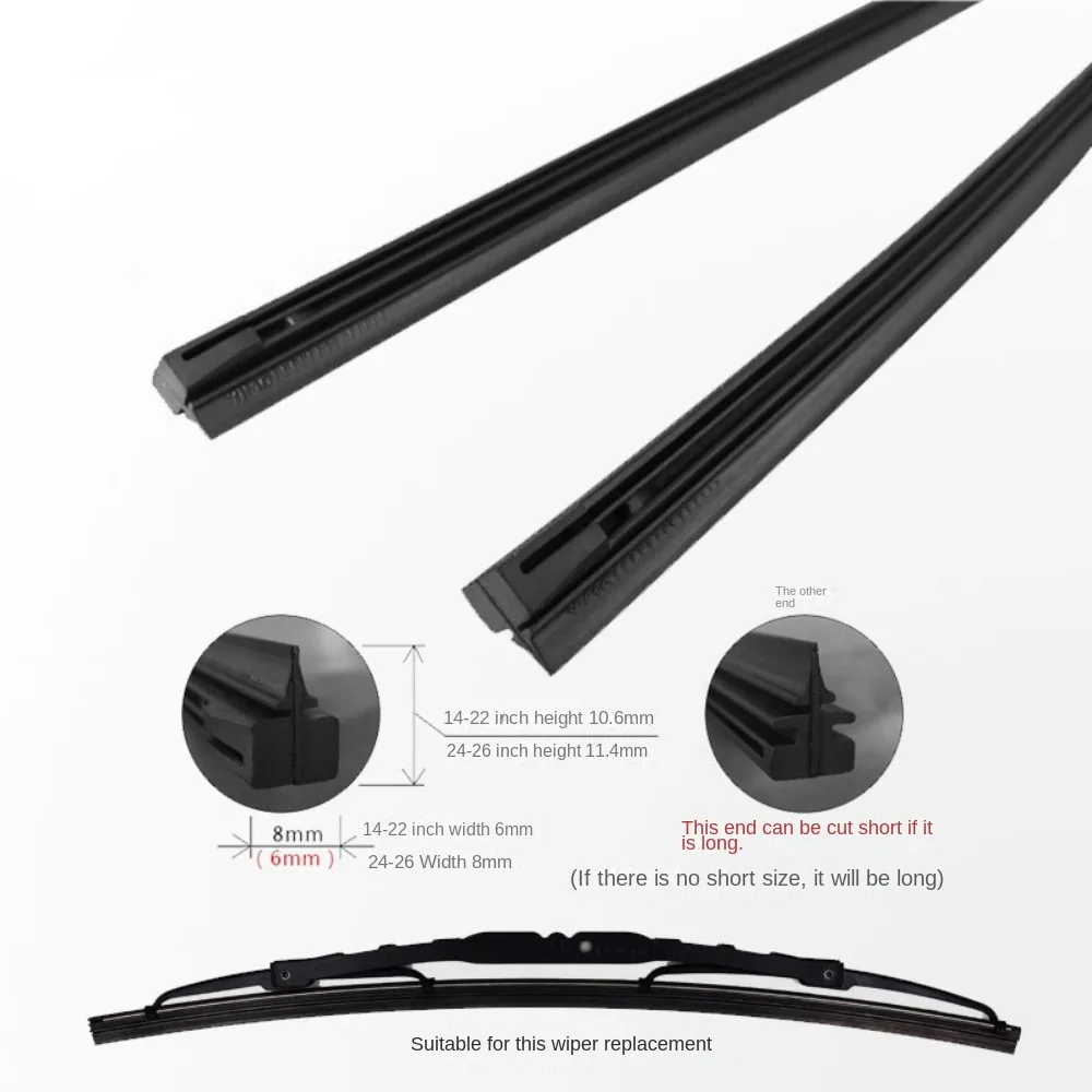 6mm Car Wiper Blade Rubber Durable Refill Strips 14/16/17/18/19/20/21/22/24/26/28 Inch Easy To Replace