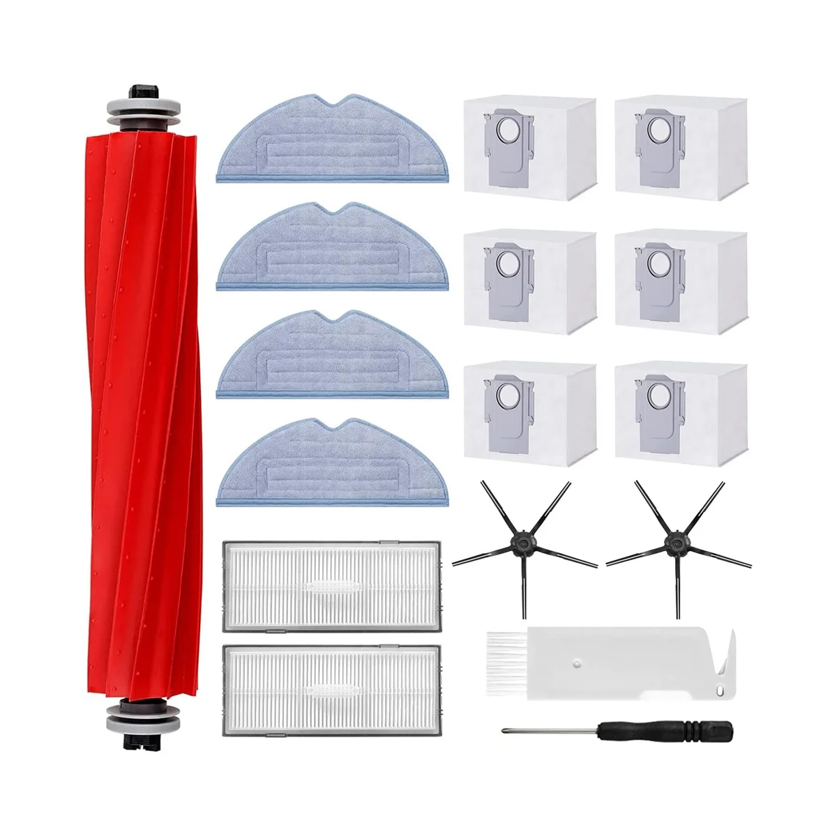 ชุดอุปกรณ์เสริมสำหรับ roborock S7 PRO Ultra/S7 MaxV ultra, 6 x ถุงเก็บฝุ่น, แปรงลูกกลิ้งหลักอะไหล่เครื่องดูดฝุ่นหุ่นยนต์