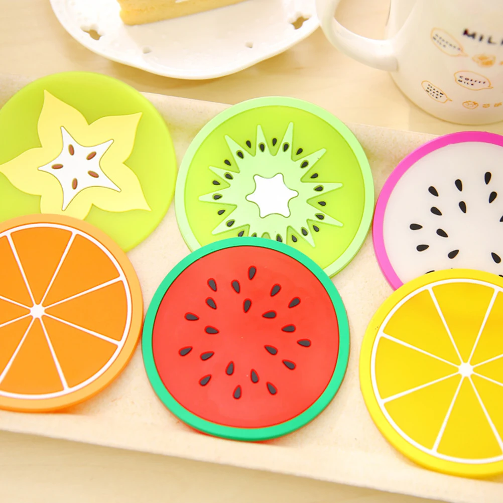 

7 Pcs Coaster Set Non Slip Round Pad Heat Resistant Round Pad for Cup Mat Holder Fruit Shaped Home Table Decor