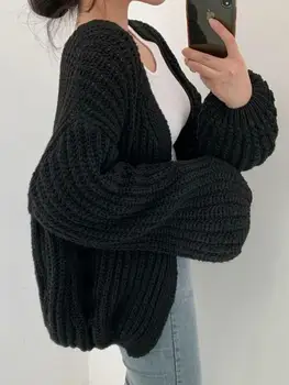 2026 Vintage Harajuku Lantern Sleeve Women Cardigan Sweater Casual Korean Fall Streetwear Tops Chic Lazy Wind Y2k Sweater 6