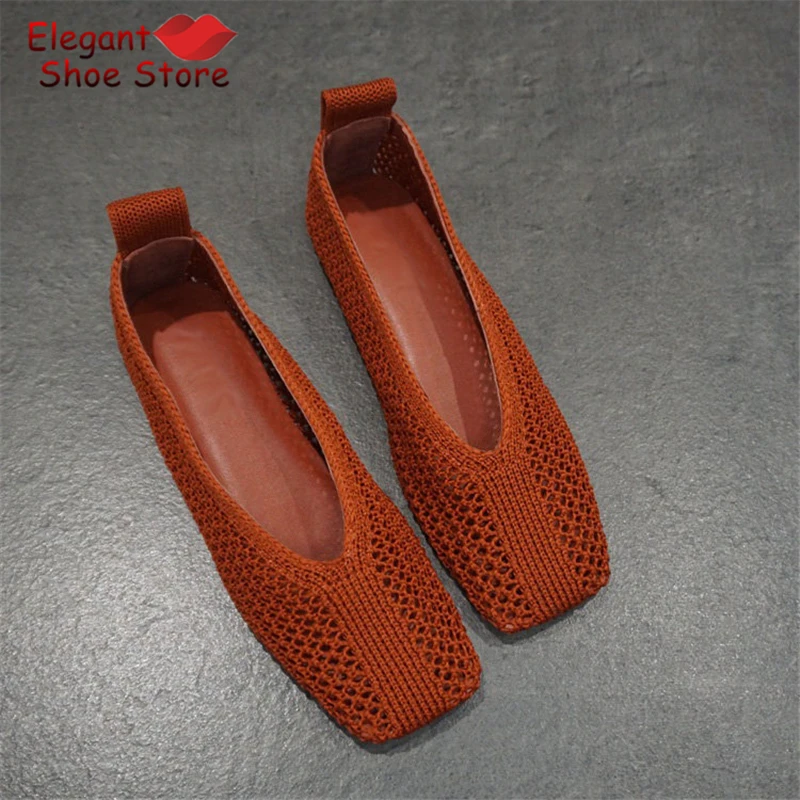 

Mesh Woven Square Toe Flat Shoes Summer Breathable Hollow Soft Soled Ballet Flats Fashion Comfortable Outdoor Beach Casual Shoes