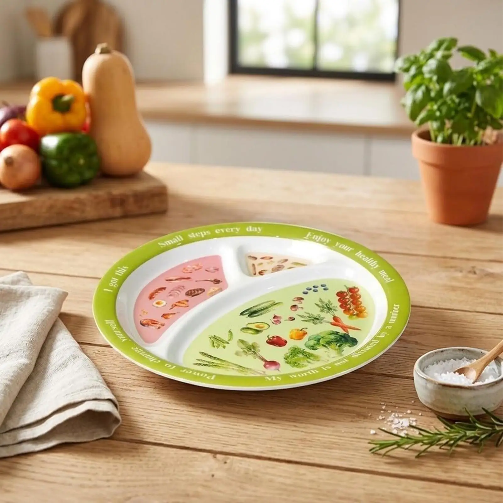 Divided Plates for Kids 3-Compartment Heavy Duty Safe Serving Tray Adults Portion Plates for New Year Party Offices Living Room