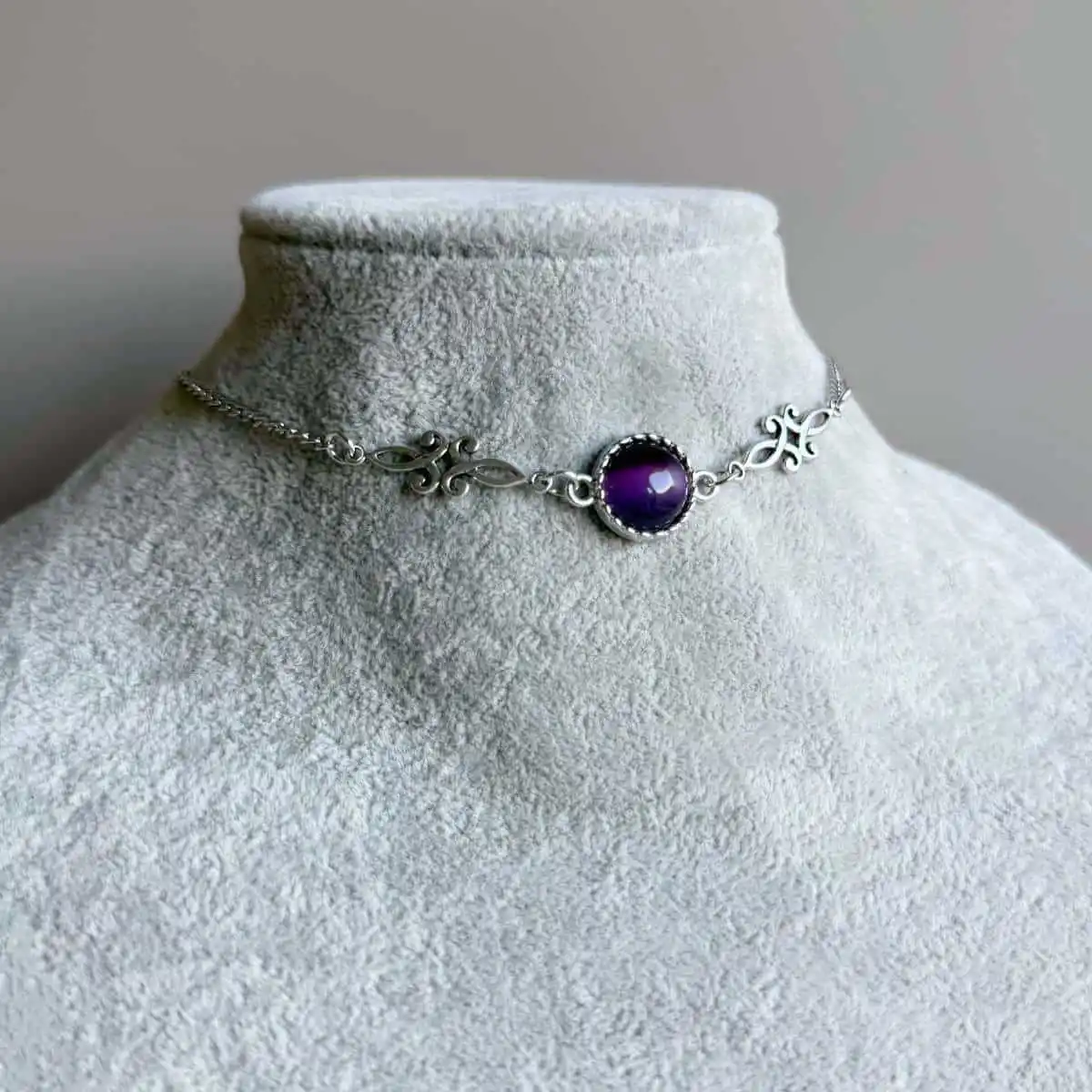 Necklace Purple Stone Triangle Celtic Fairy Crown Pendant Mystical Jewelry Women Holiday Gift Premium Sturdy Quality