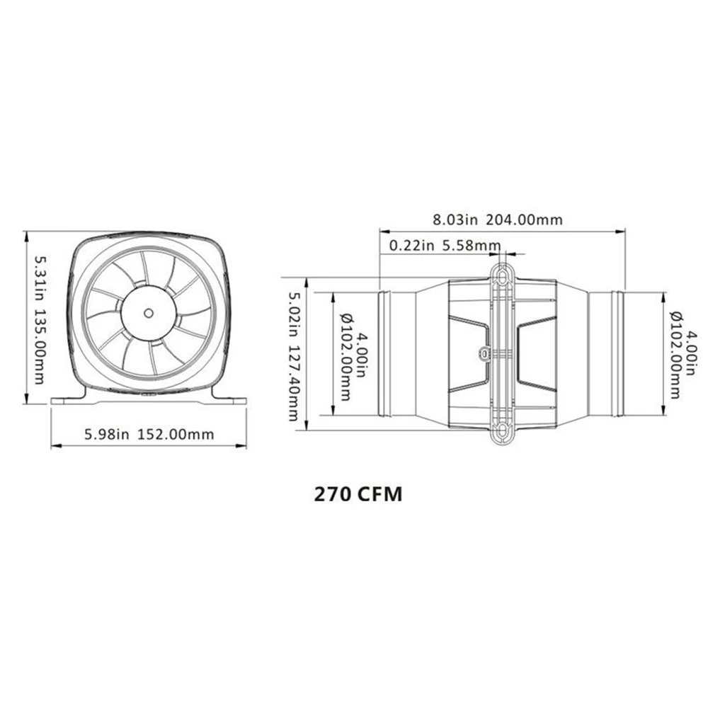 Ventilateur de Cale de Bateau, 12V, 270 CFM, 4 Pouces, 6 Feuilles