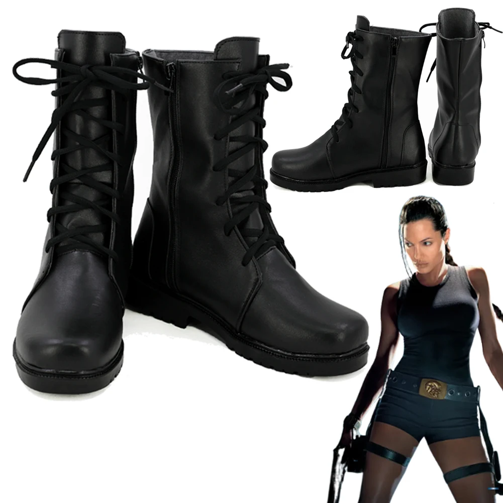 

Movie Tomb Raider Cosplay Lara Croft Black Short Boots Halloween Costumes Outfits RolePlay Props Accessories Uniform Carnival