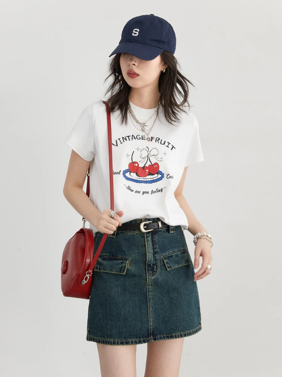 CHIC VEN Women T-Shirts Loose Korean O Neck Letter Printed Female Tees Front Shoulder Short Sleeved Woman Top Autumn 2024