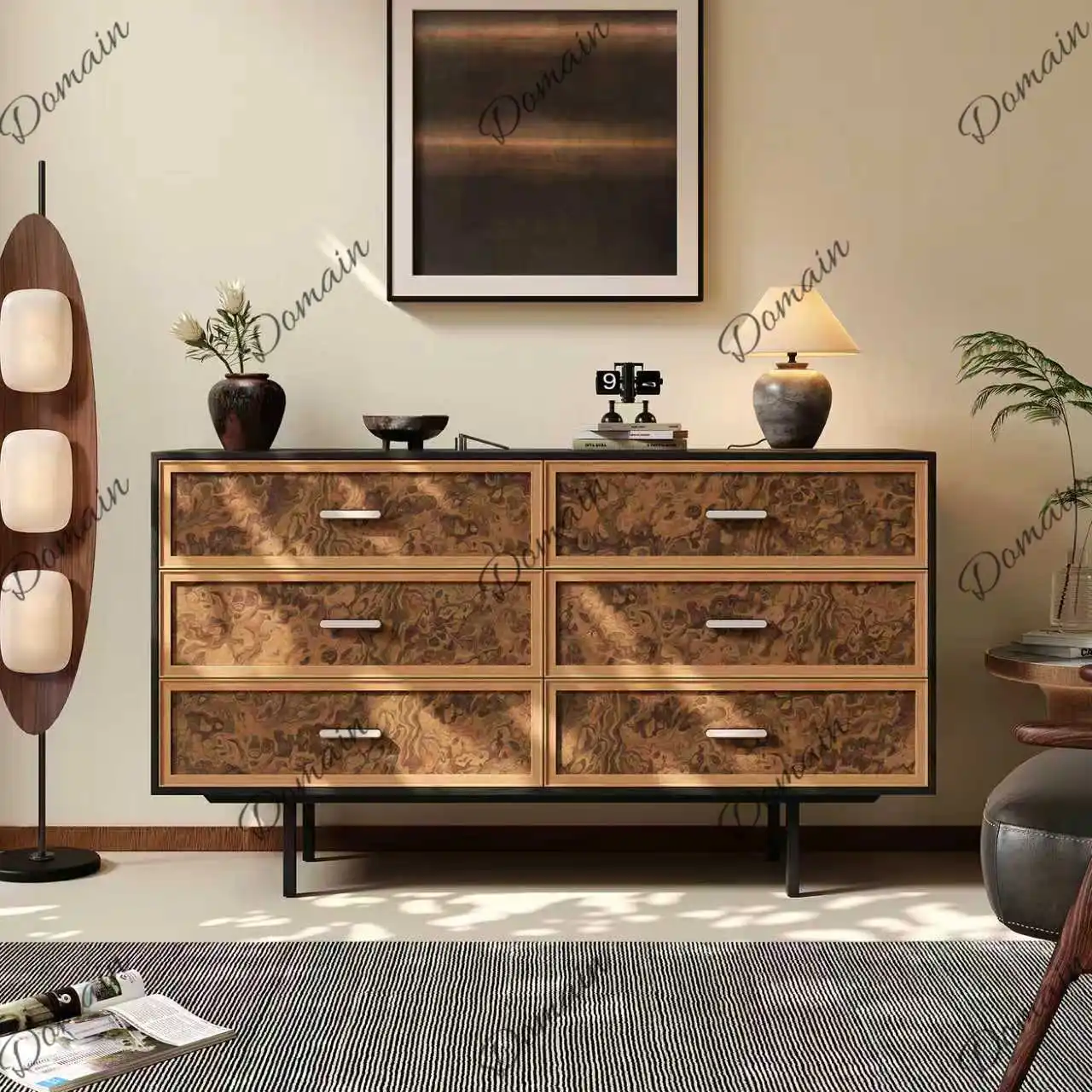 French retro solid wood mocha chest home living room wall locker bedroom drawer bedside cabinet