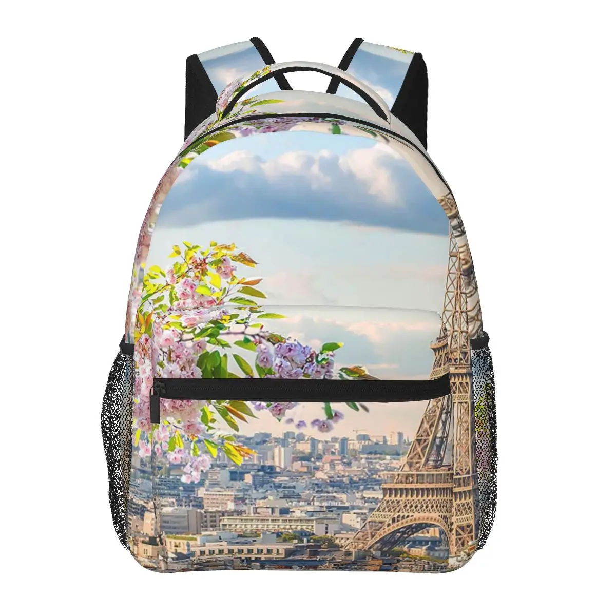 

Eiffel Tower And Cherry Blossoms Student Backpack School Bag Hiking Travel Daypack for Boys Girls Fashion Bookbag Shoulder Bags