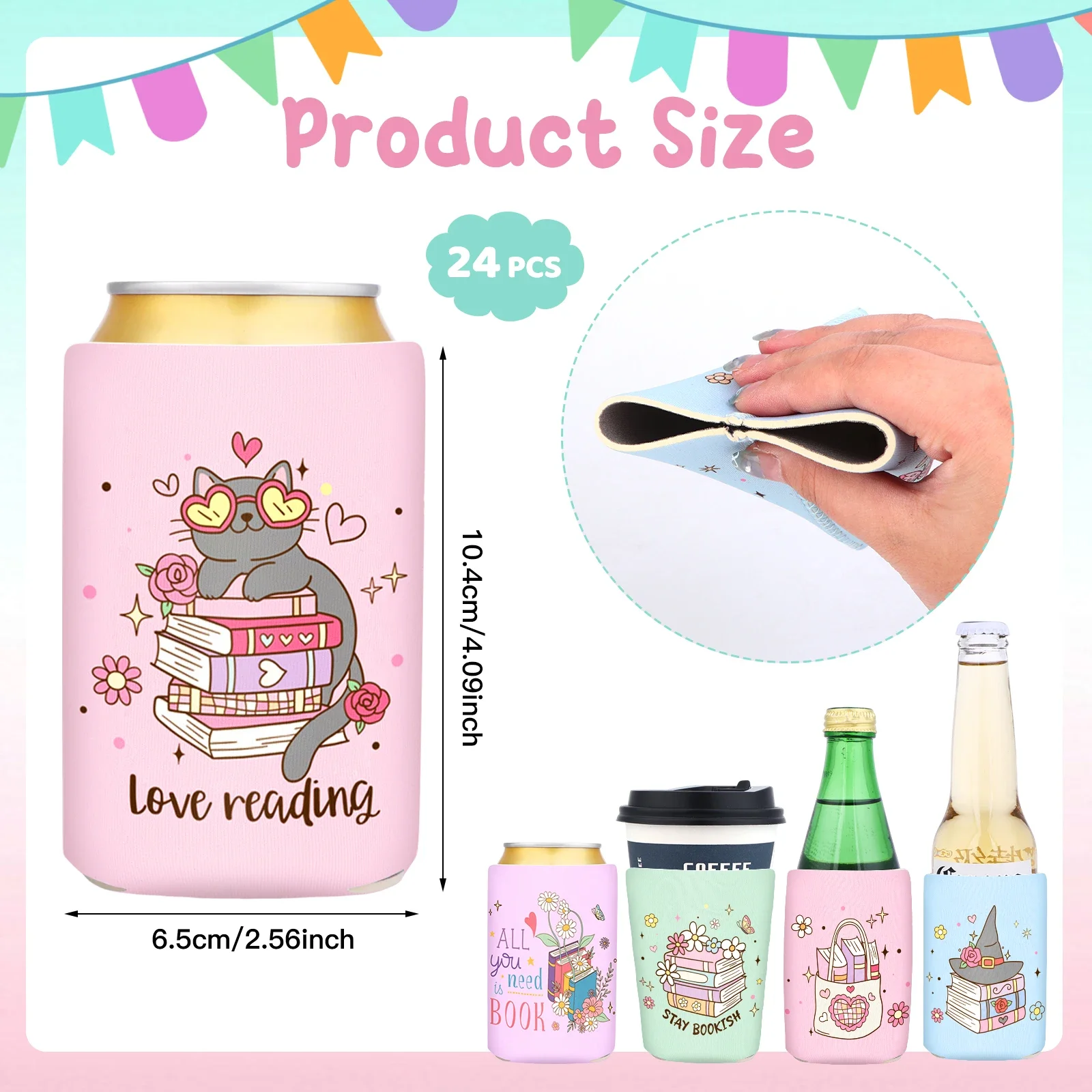 

24 шт., книжная тема, 12 унций, может рукавам, изолированный рукав для книжного червя, изолированный рукав Koozie для книголюбленных, читателей Compani