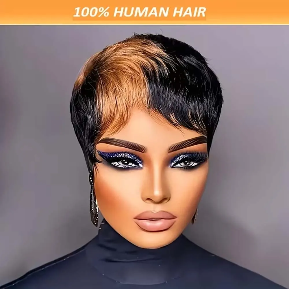 بني فاتح أومبير شعر طبيعي مفرود الباروكات قصيرة عابث قطع شعر مستعار مع الانفجارات قبل قطعها للنساء آلة صنع قبعة الشعر البرازيلي