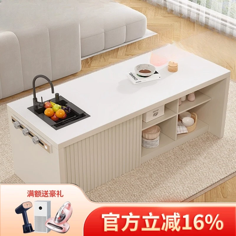 

Cream Wind Slate Island Table Sink Integrated Household Open Kitchen Island Bar Cabinet Tea Table