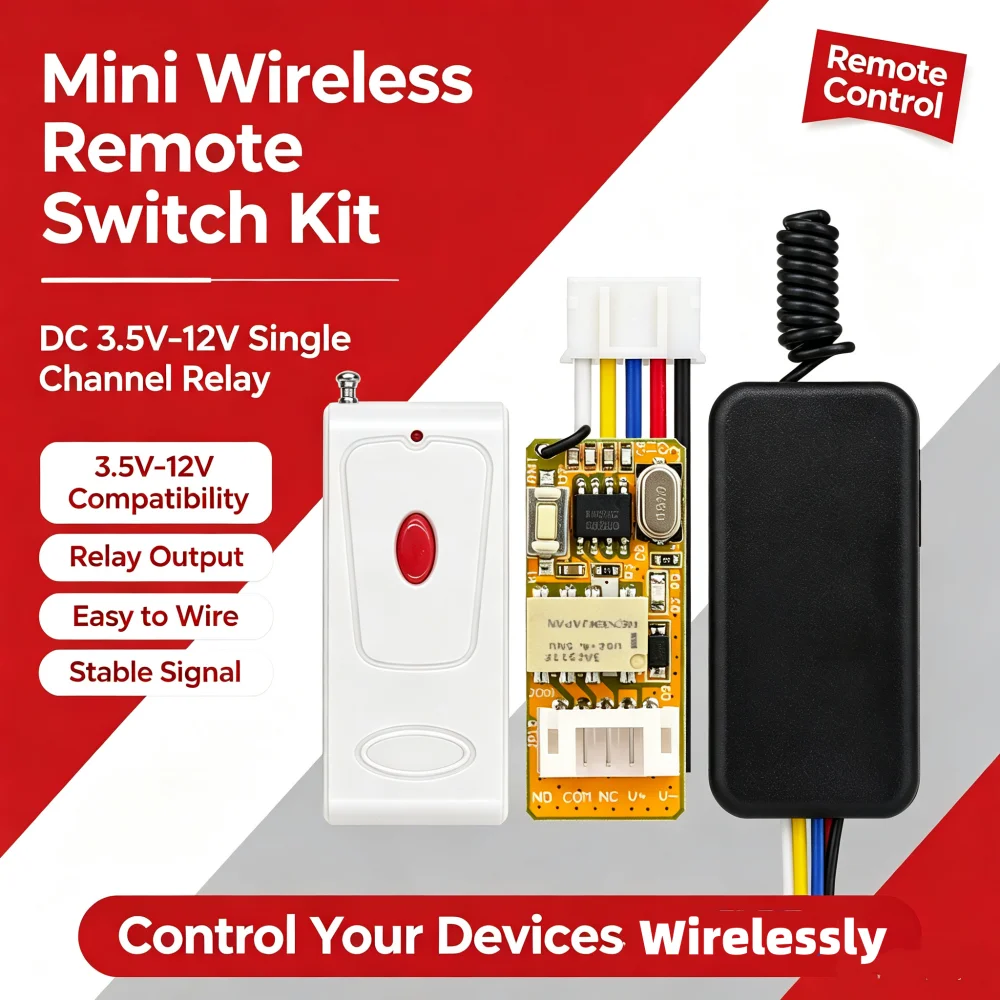 Small wireless remote relay switch DC3.5v - 12v 1-CH receiving and transmitting kit used for DIY car lights and solenoid valves
