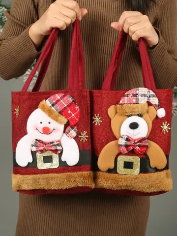 1-20PCS Christmas Gift Bags Handbags Tote Bags Candy Bags Snowman Bear Gift Bags Storage Bags Christmas Decoration