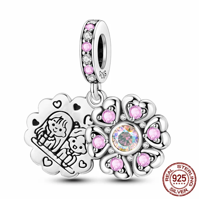 

S925 sterling silver sister flower charm beads paired with an original bracelet, a perfect DIY jewelry gift for women.