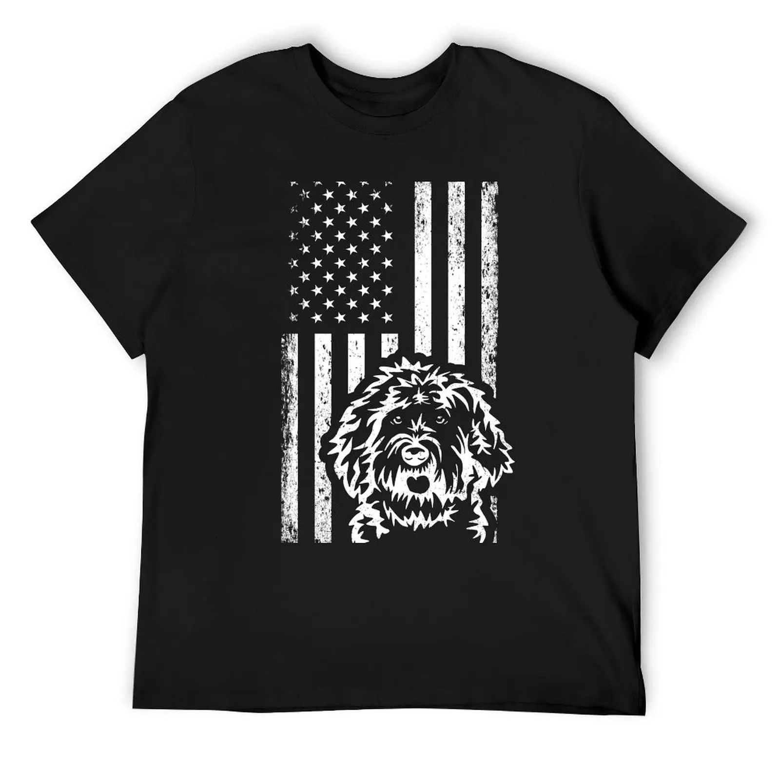

Patriotic American Flag White Black Labradoodle T-Shirt graphic shirts plus size tops vintage tees mens workout shirts