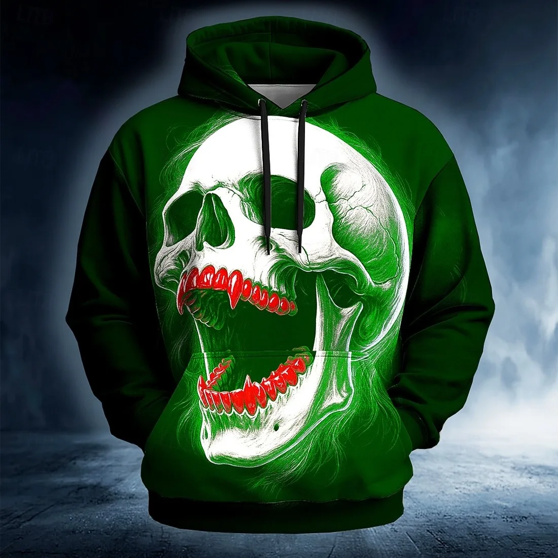 Halloween Men Skull 3D Hoodie Sweatshirt Punk Exaggerated Long Sleeve Crew Neck Club Streetwear Drawstring Fall Winter Designer