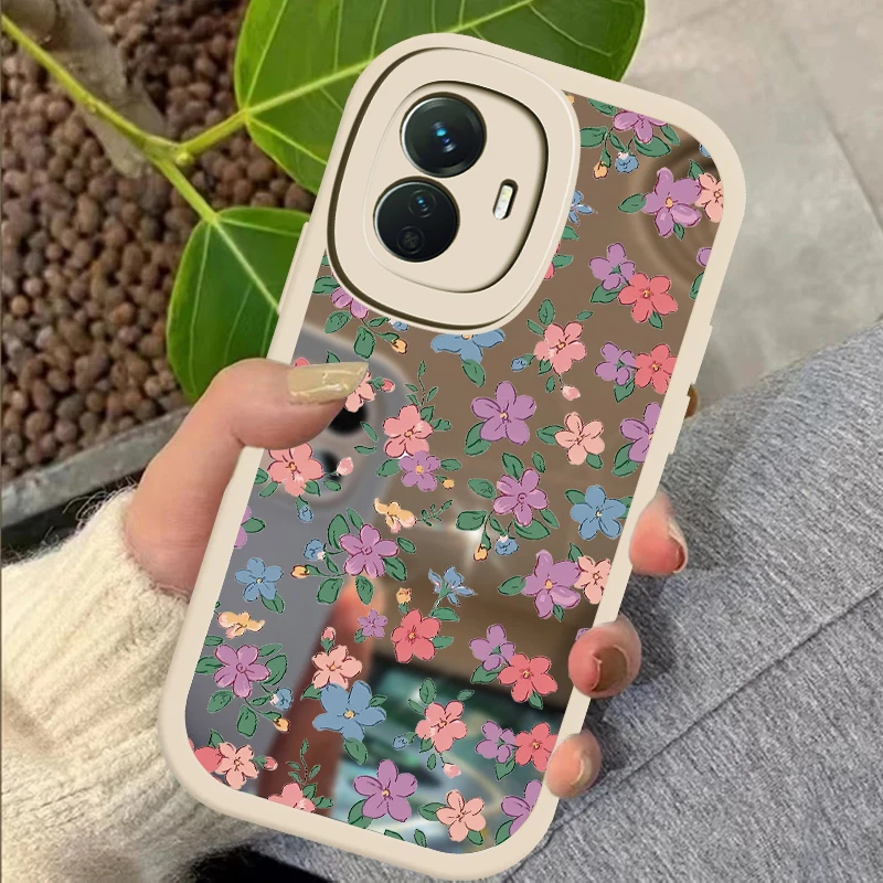 Mirror Makeup Phone Case For Vivo Y85 Y77 Y72 Y51 2020 Y51A 2021 Y53S 4G Y50 Y66 Y77E Y91 Y91C Y93 Y95 Silicone Flower Covers