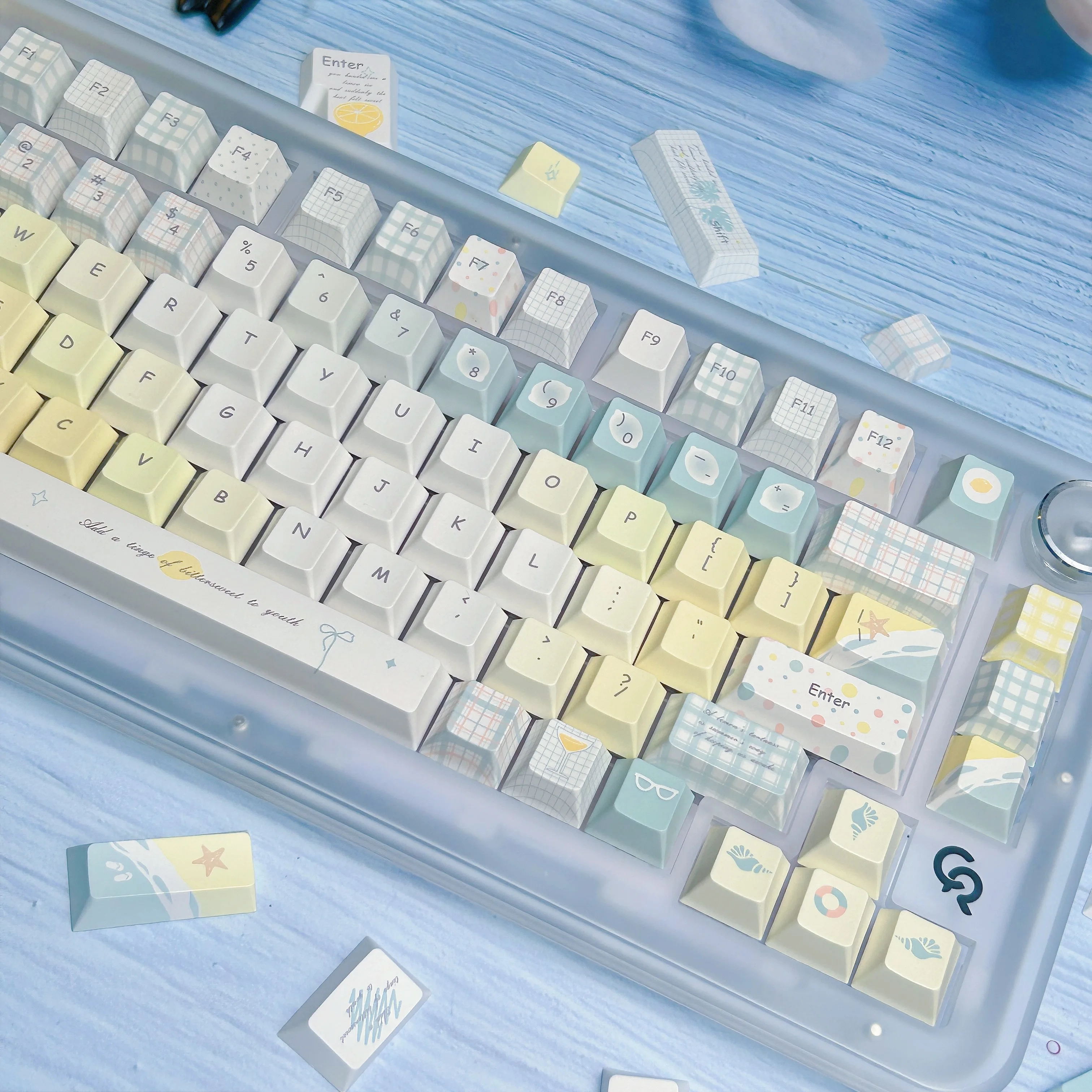 

Lemon Summer Custom Keycap Cherry MOA Profile Light Blue Cute Yellow PBT Keycaps for Mechanical Keyboard ISO Enter Key Cap