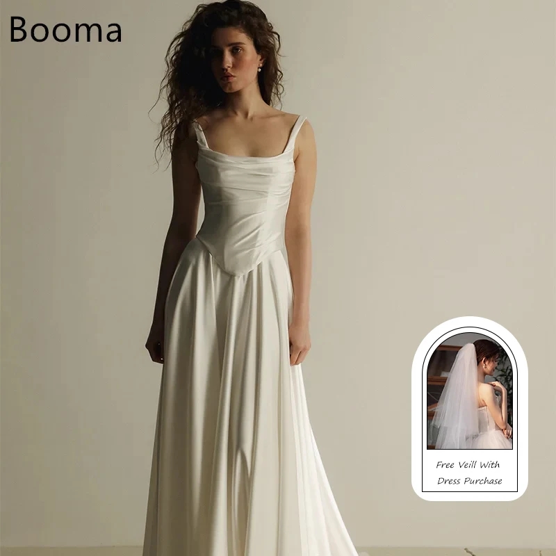Booma A-Line Simple Spaghetti Strap Wedding Dresses Sleeveless Satin Long Pleat Elegant Brides Gown Custom Made 2026