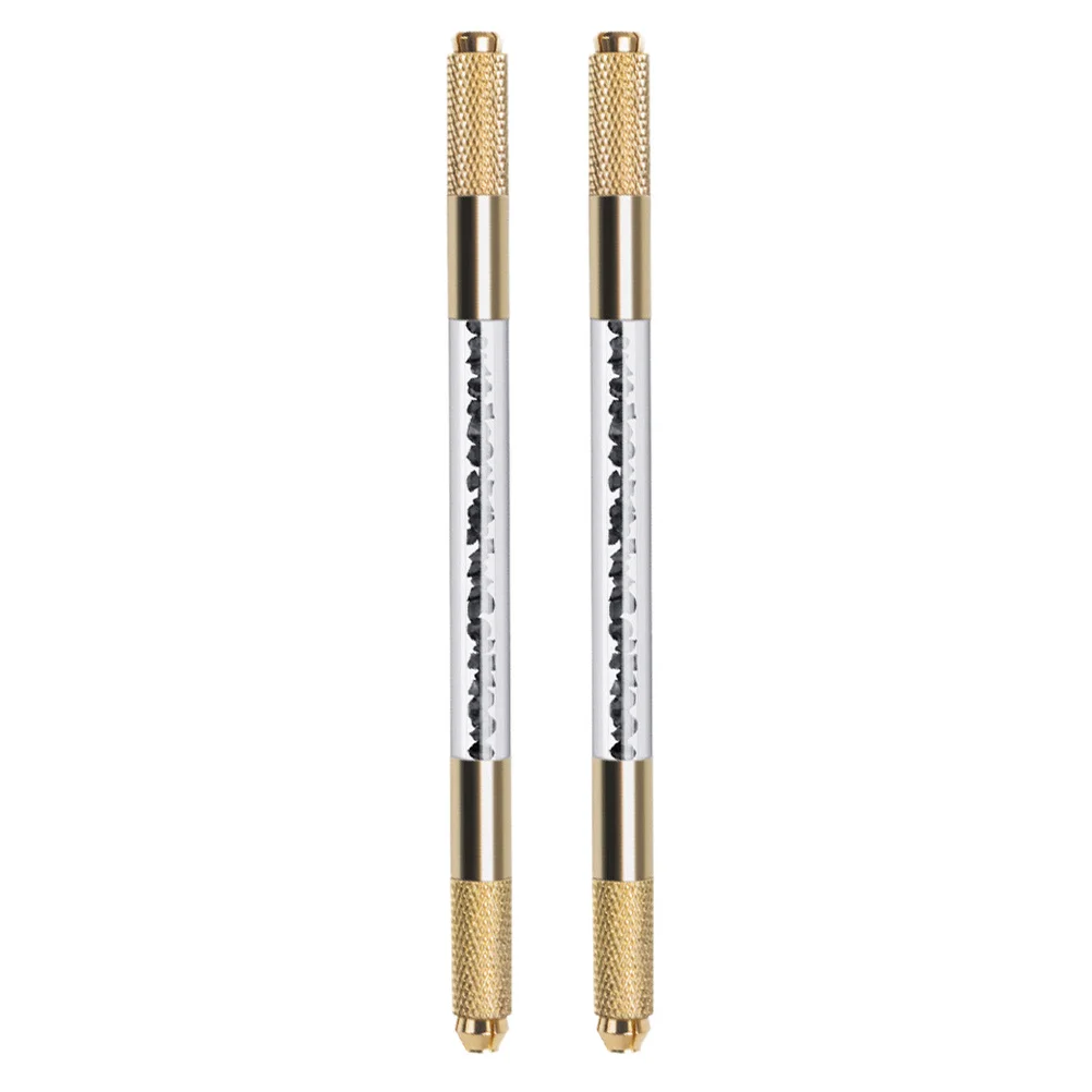 

2Pcs Rhinestone Dual-Ended Microblading Pen Golden Eyebrow Tattoo Tool Professional Brow Marker Home Use Tattoo Supplies