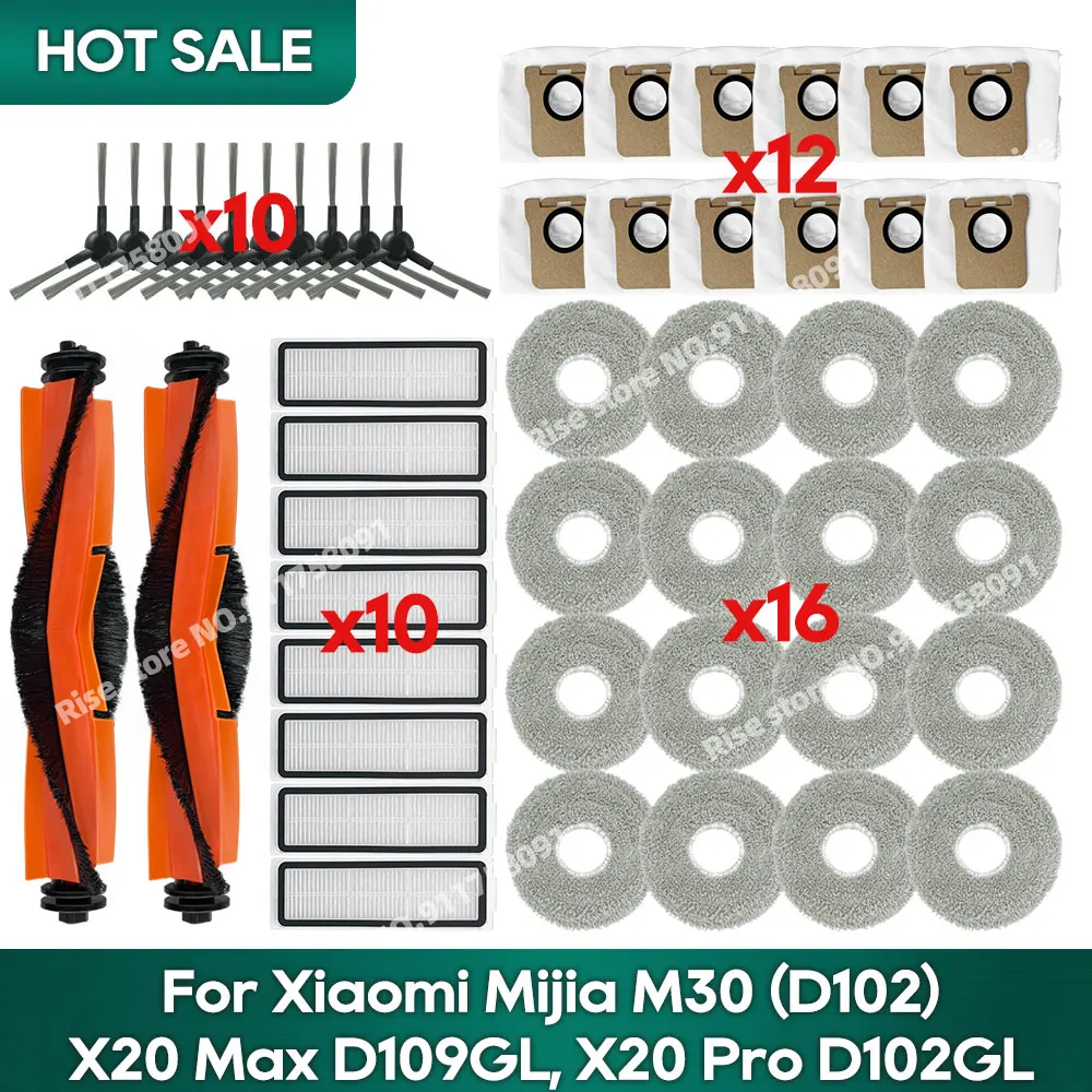 Kompatybilny z Xiaomi Mijia M30 D102, Xiaomi X20 Max D109GL, Xiaomi X20 Pro D102GL Akcesoria Szczotka główna Worek na kurz Filtr Hepa