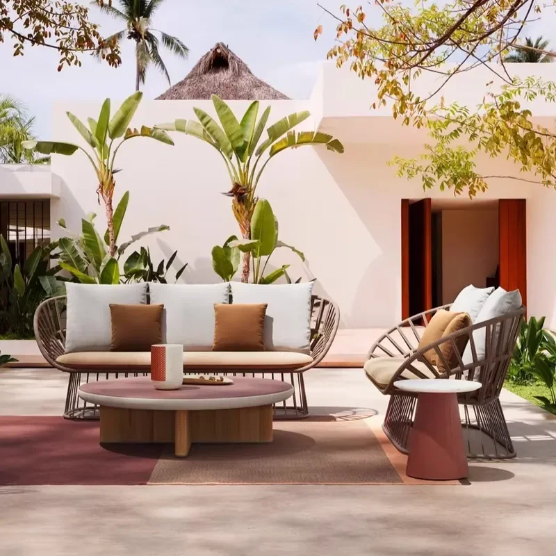 Balcony Small Sofa Outdoor Handmade Lazy Rattan Leisure Garden Furniture Creative Open-air Back Chair Coffee Table