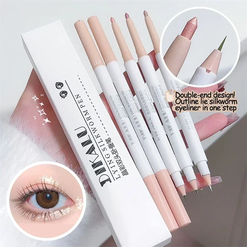 Heallor 2 in 1 Eyeliner Silkworm Pen Double-end Pearl Highlighter Pencil Floating Light Eyelid Shadow Pen Eyeliner Outline Water