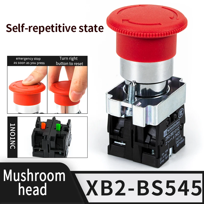 22mm XB2 Series Emergency Stop Button switch NO/NC 10A/415V red mushroom head emergency stop button switch