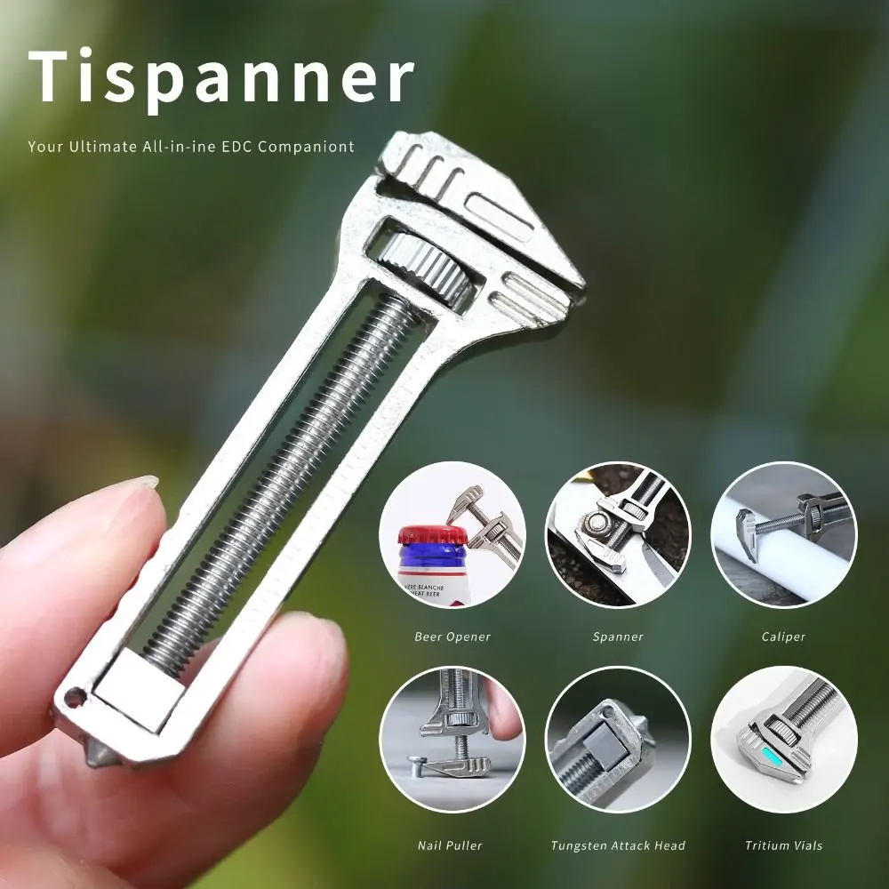 Portable Titanium Multitool that combines a Bottle Opener Tungsten Attack Head, Nail Puller and Caliper Outdoor Camping