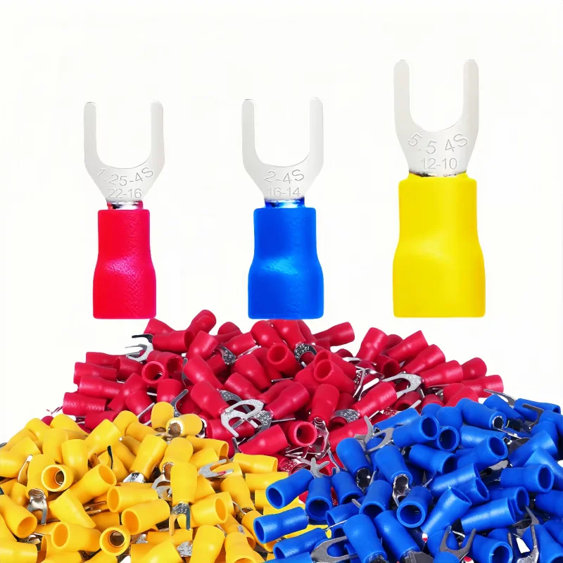 Insulated Fork-Shaped Wire Connectors, Screw M4 Stud Size U-Type Cable Quick Connector Crimp Terminal Kit