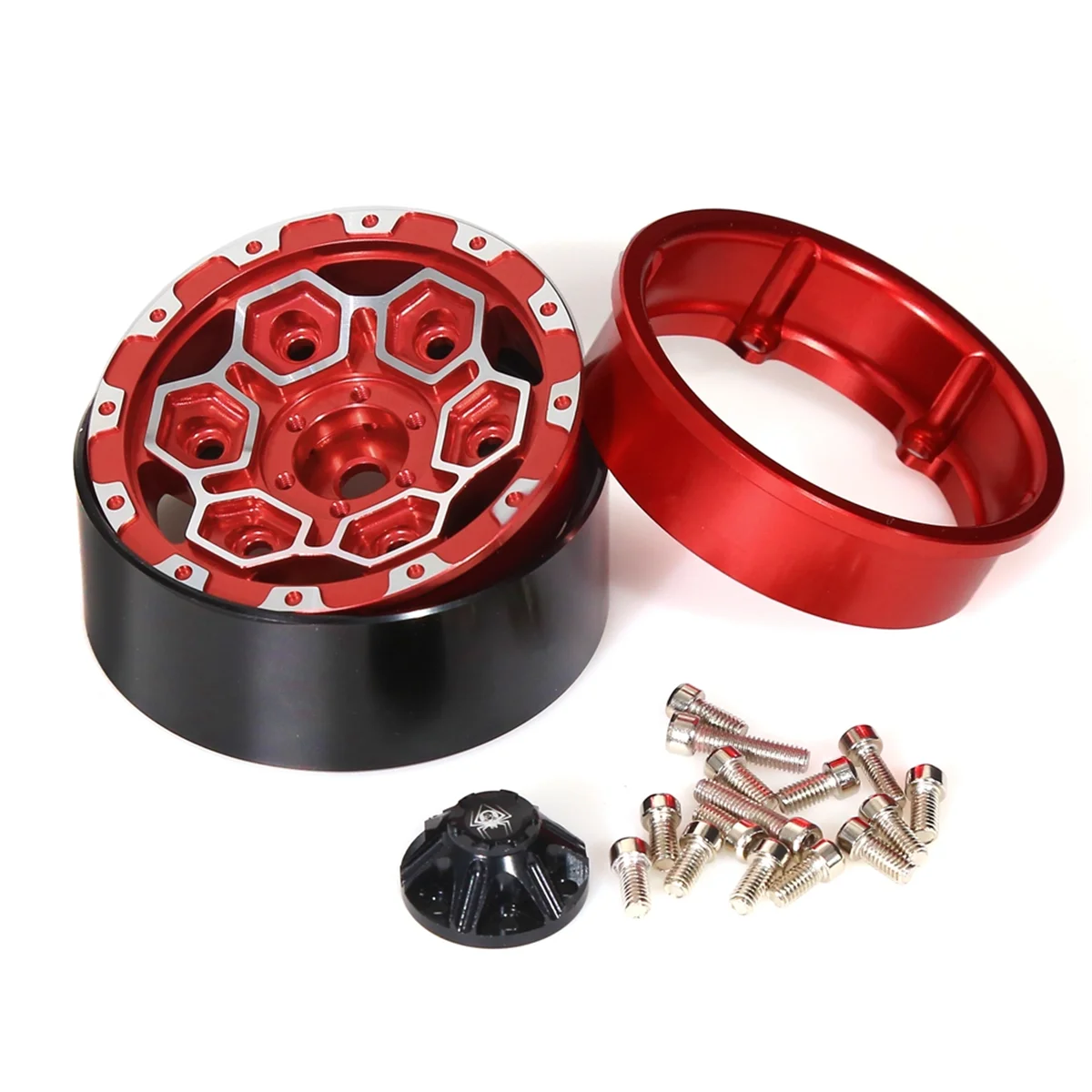 4Pcs Metal 1.9In Beadlock Wheel Rim Wheel Hub for 1/10 RC Crawler Car Axial SCX10 Pro Capra TRX4 RC4WD/D90 Redcat Red