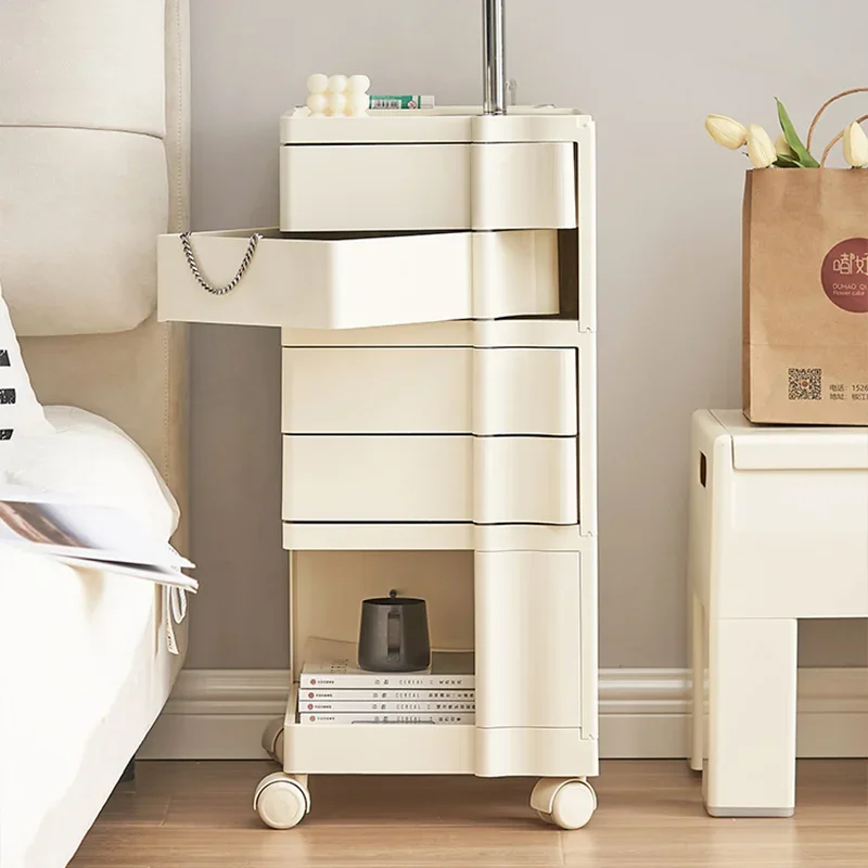 Nordic milk white removable bedroom bedside table narrow cabinet design sense storage cabinet cart storage floor cabinet