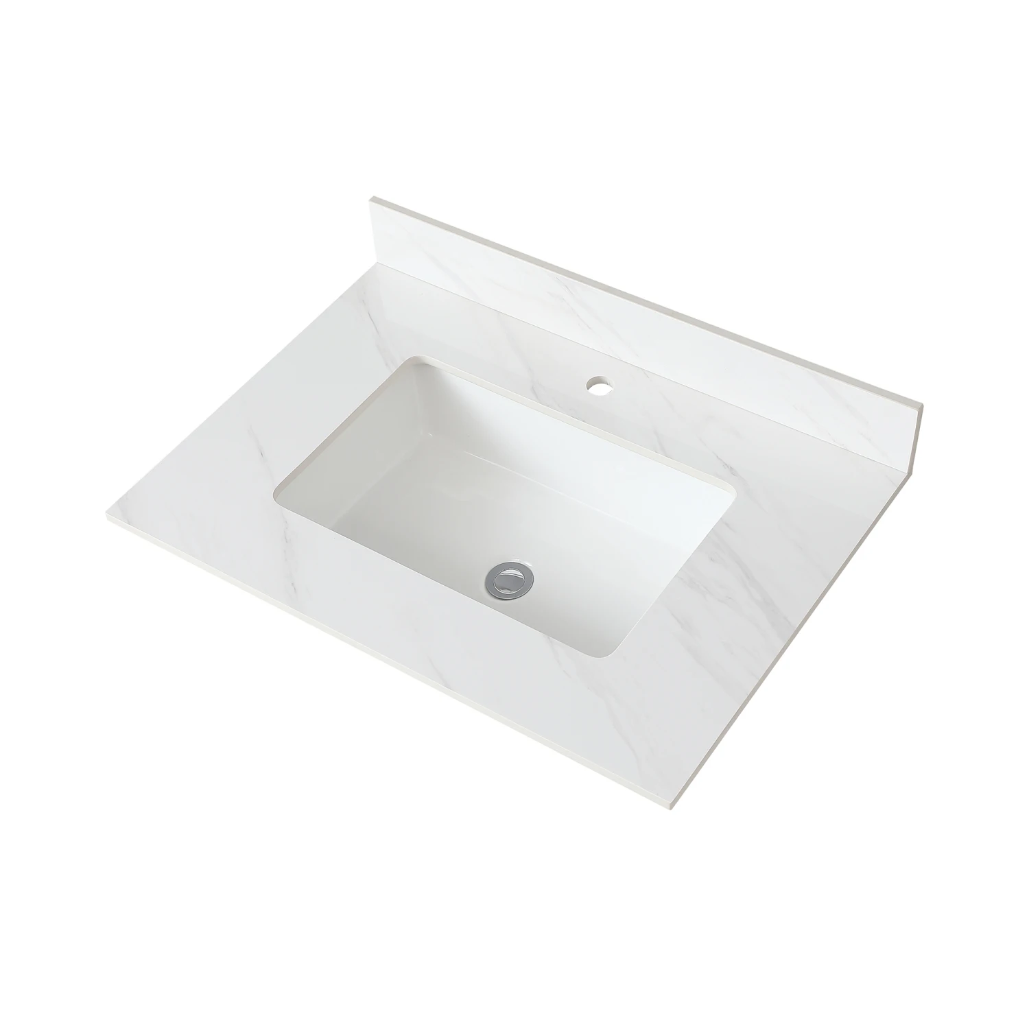 31 Inch Marble Vanity Top, White Vanity Top with Pre-drilled Faucet Holes, Bathroom Vanity Top with Undermount Rectangular Middl