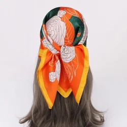 70*70cm primavera nueva bufanda cuadrada pequeña estampado de flores bolso de verano decorar lazo para el cabello banda bufanda sedosa mujer playa protector solar envoltura señora