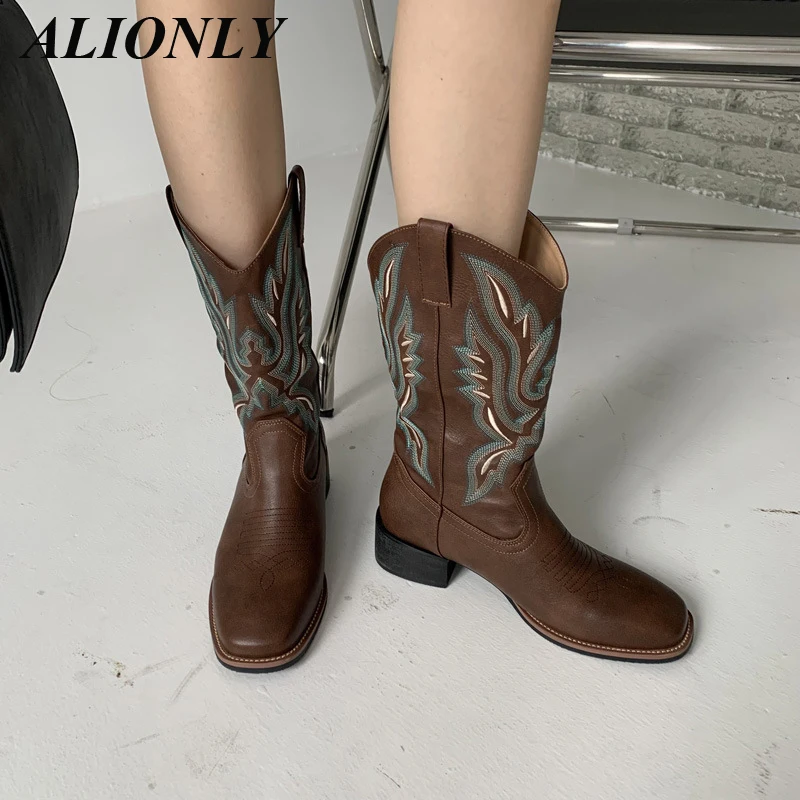 

2022 Fashion Denim Western Women Knee High Boots Wedges High Heel Cowboy Boots Slip On Autumn Winter Woman Shoes Big Size 34-40