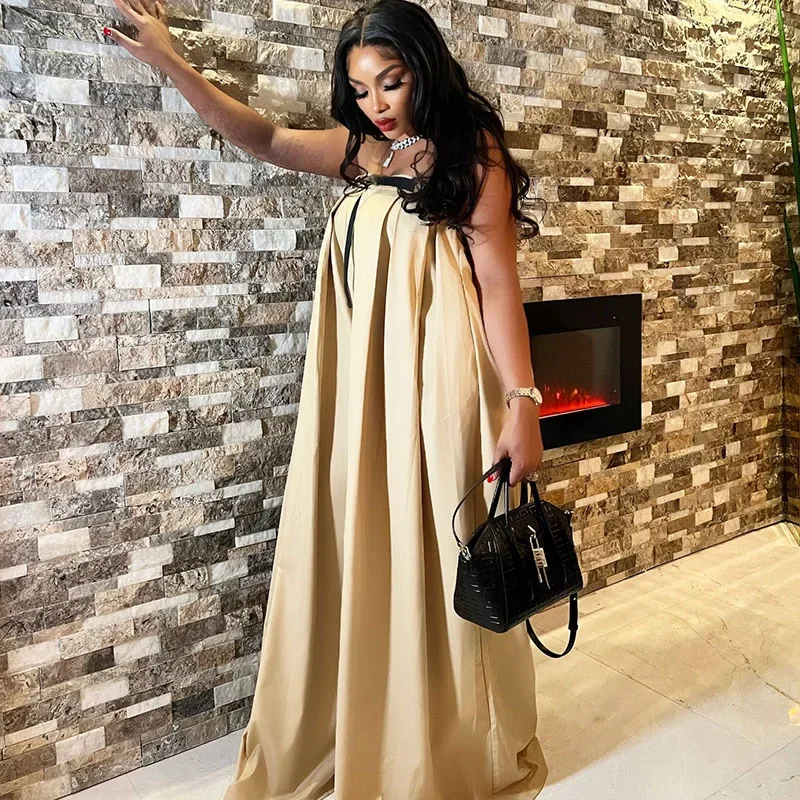 رومبير بدون حمالات للنساء ، بذلة واسعة الساق ، بنطال بالازو ، زي النادي الليلي ، وزرة فضفاضة مثيرة ، 1 تركيبة