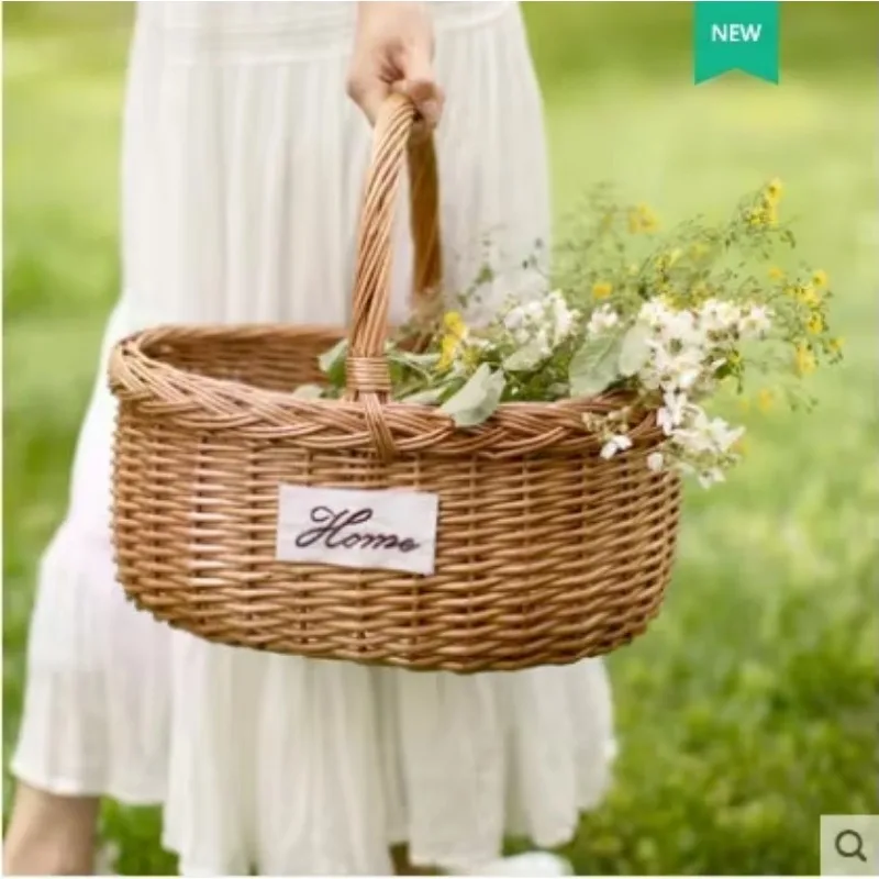 Wicker Picnic Basket – 403020cm Square Willow Hamper with Lid, Floral Lined Shopping Bag, Ideal for Outdoor Camping and Picnics.