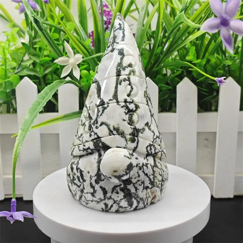 Natural Moss Agate Gnome Carving Reiki Healing Fengshui Stone Home Office Decoration Holiday Gift 1PCS
