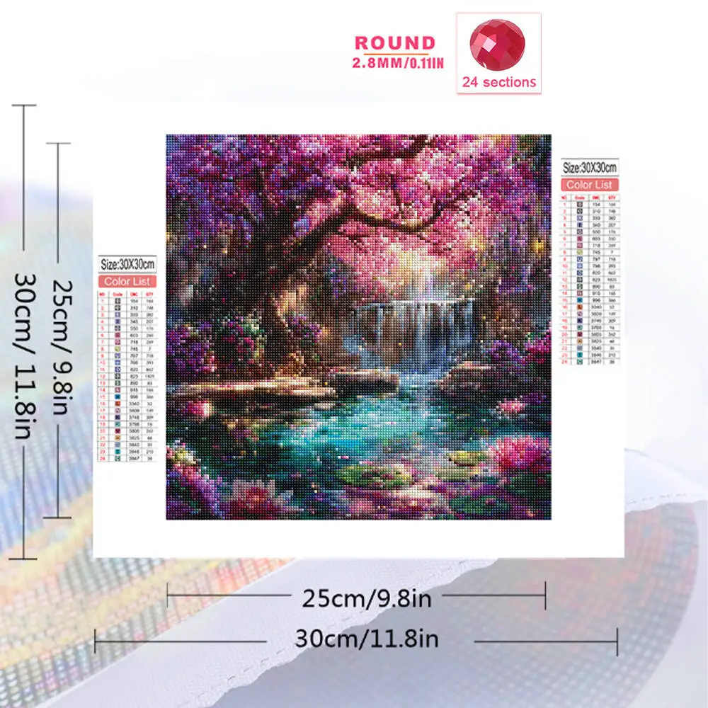 Momoart Tree Diamond Embroidery Waterfall Landscape Acrylic Craft Supplies Painting Lotus Flower Mosaic DIY Wall Decoration