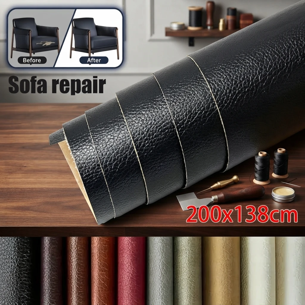 Nastro adesivo in pelle per riparazioni, dimensioni 200x138 cm, ideale per divani, sedili auto, borse, mobili e per lavori di riparazione fai-da-te.