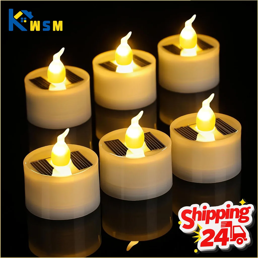 Solar Powered Candle Tea Lights Flameless Fake LED Electronic Candles Outdoor Christmas Small Tea Candles Home Decor