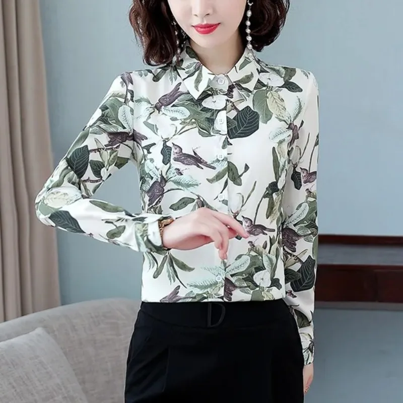 Spring Autumn Plant&Flowers Printing Women's Cardigan Button Long Sleeve Shirt Coats Fashionable Casual Clothing All-match Tops