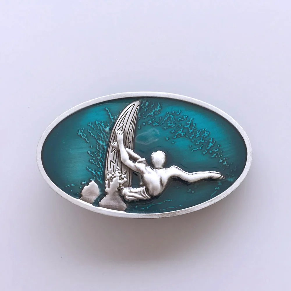 

Vintage Enamel Surfing Boy Sport Oval Belt Buckle Gurtelschnalle Boucle de ceinture Hebilla BUCKLE-3D035BL