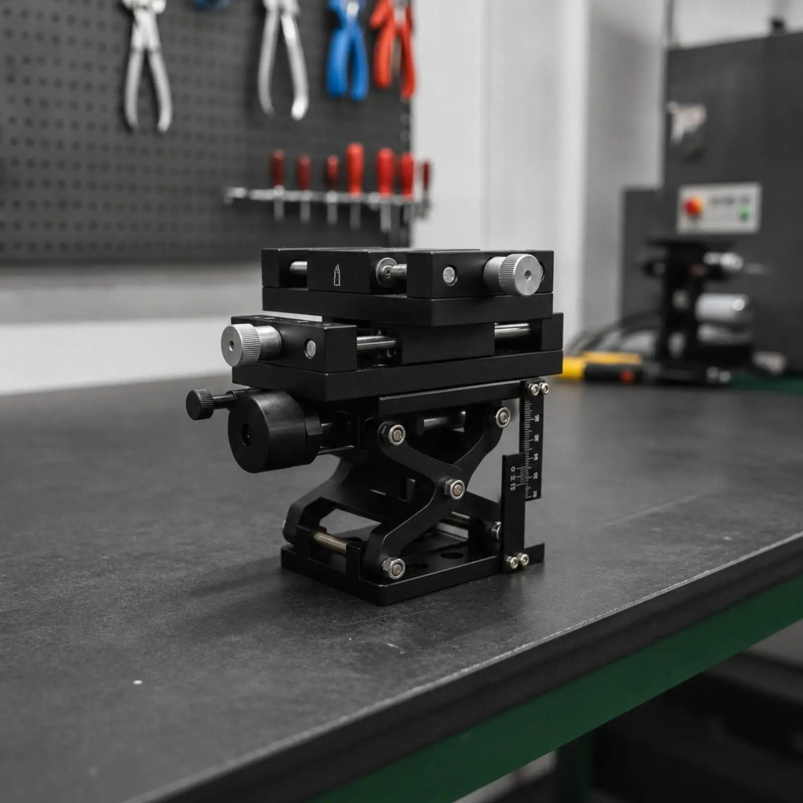 XYZ Axis Manual Lift Table with Perforated Mounting Base and Knob Adjustments for Prototyping Benches