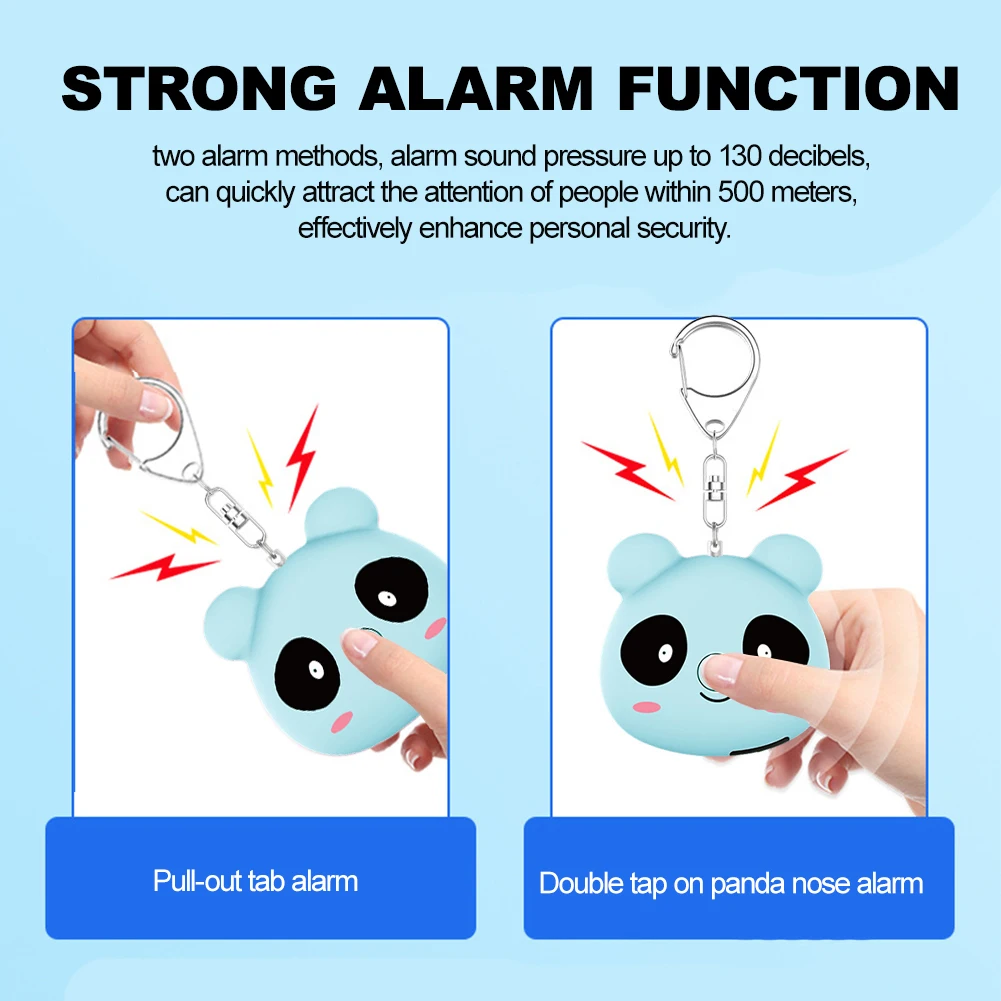 Panda bonito alarme de segurança chaveiro 130db alarme de autodefesa alarme de segurança para mulheres idosos crianças corredores noturnos