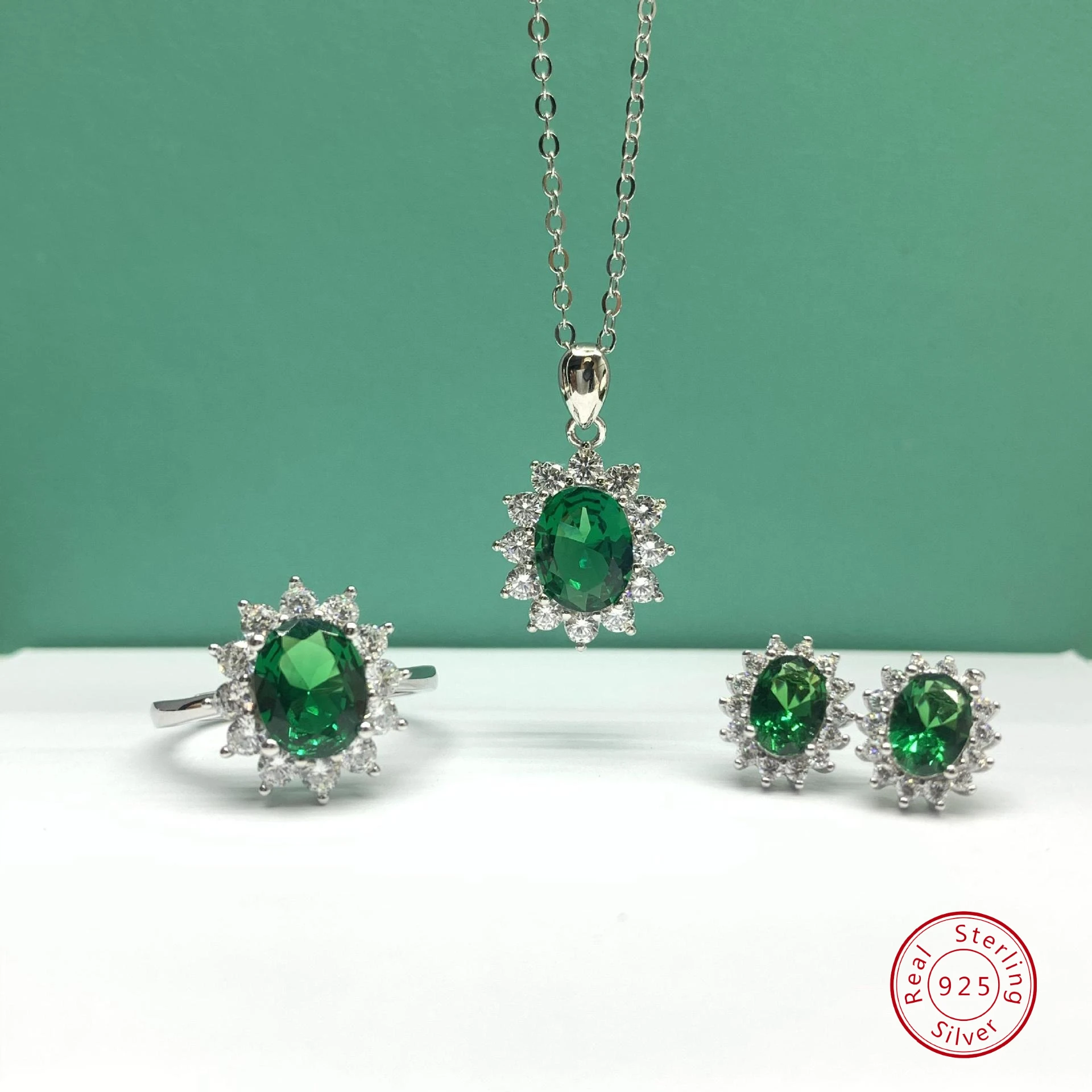 

Колье с фианитами, разноцветный кулон с изумрудом, женские серьги-гвоздики из стерлингового серебра S925 с натуральным камнем в форме подсолнуха, комплект с кольцом.