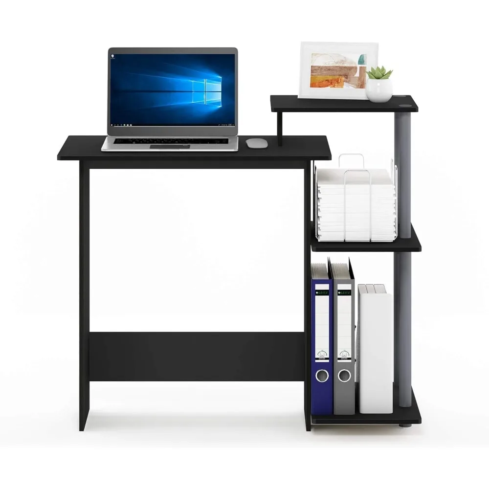 

Efficient Home Laptop Notebook Computer Desk with Square Shelves, Solid Black/Grey