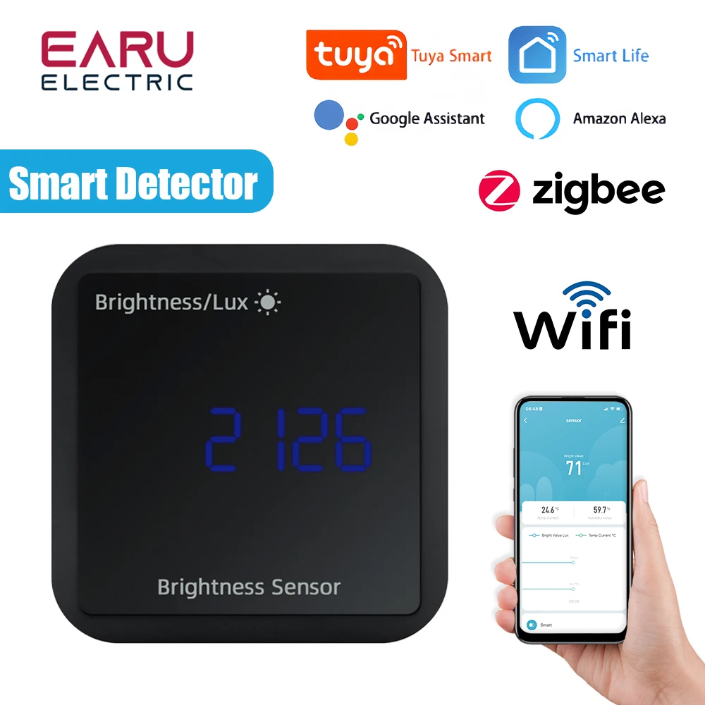 

Tuya ZigBee WIFI Smart Detector Brightness Temperature And Humidity High Precision Detection With LED Support APP Control Home