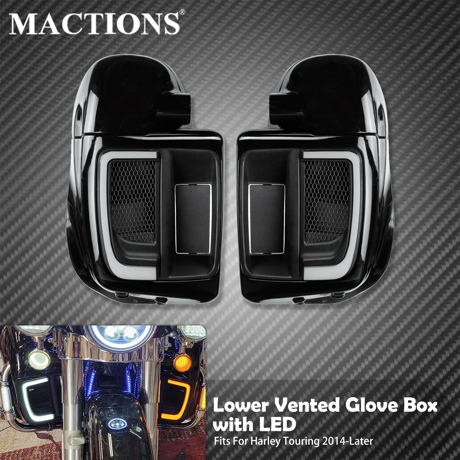 

Motorcycle Lower Vented Glove Box with LED Light Leg Fairings Lamp Boxes For Harley Touring Electra Street Glide FLTRX 2014-2024