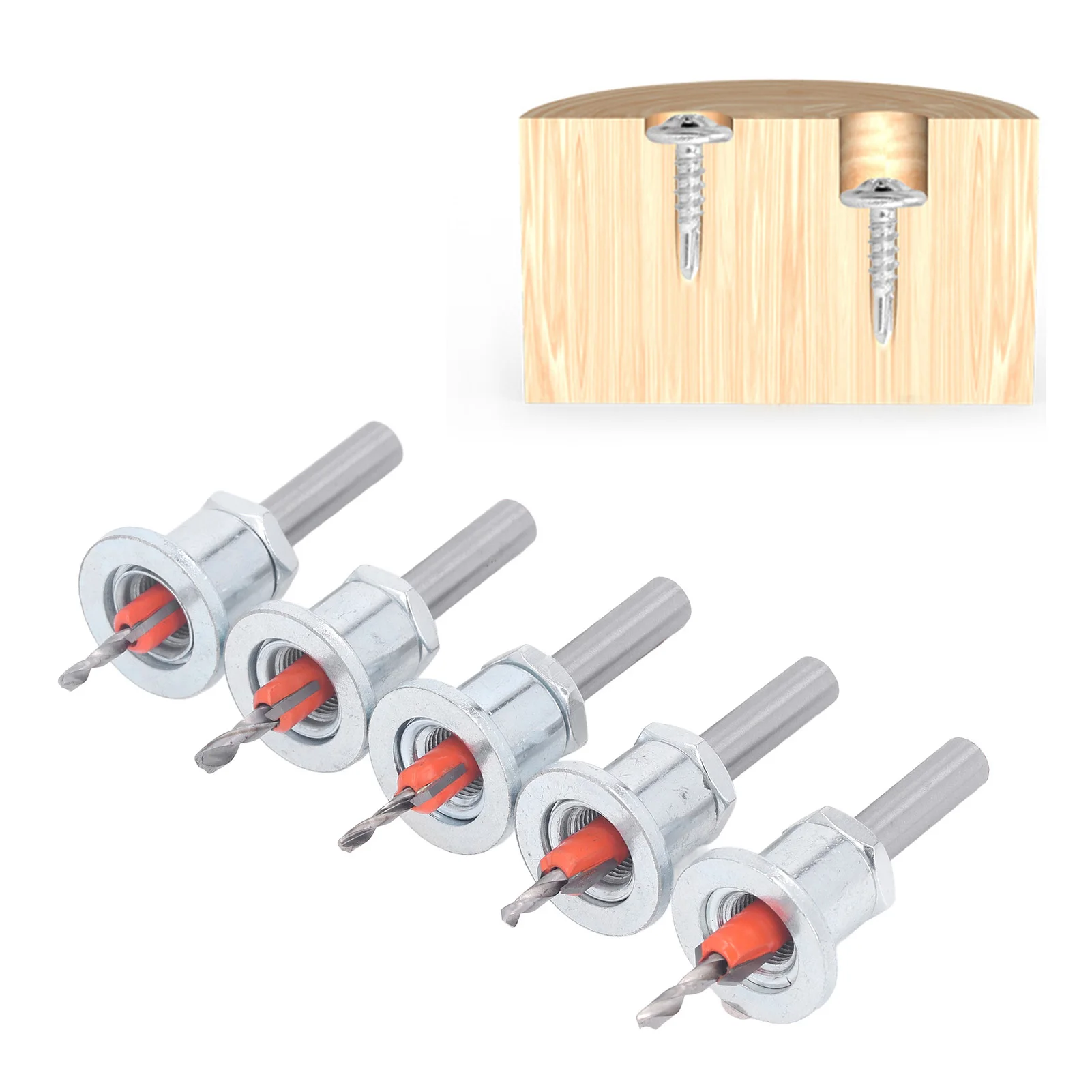 

5PCS Adjustable countersink bits, tapered drill bits, screw-setting step drill bits, self-tapping screw-setting step drill bits